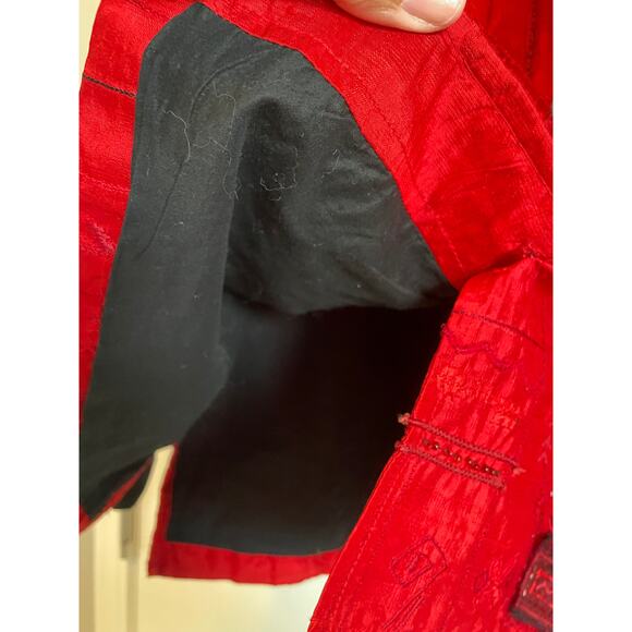 Chico's Design red 100% silk jacket embroidered beaded lined collar 2 US L 12 - Picture 5 of 7